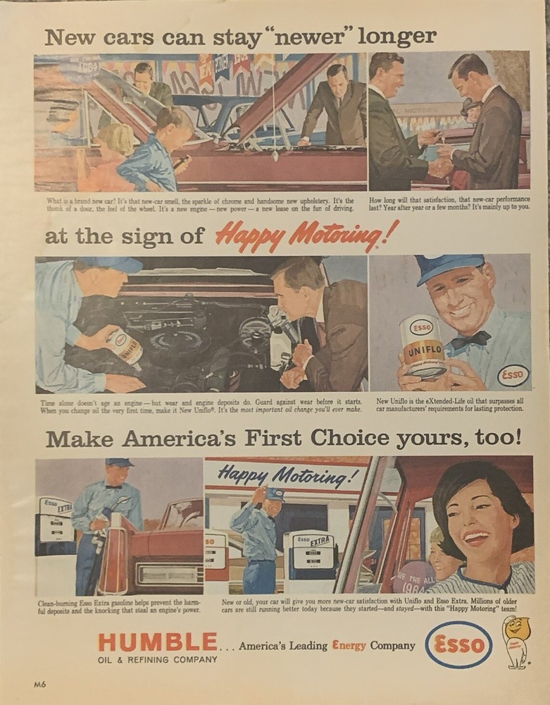 1963 Humble Oil Esso Gas Service Station Happy Motoring Energy VTG 60s PRINT AD
