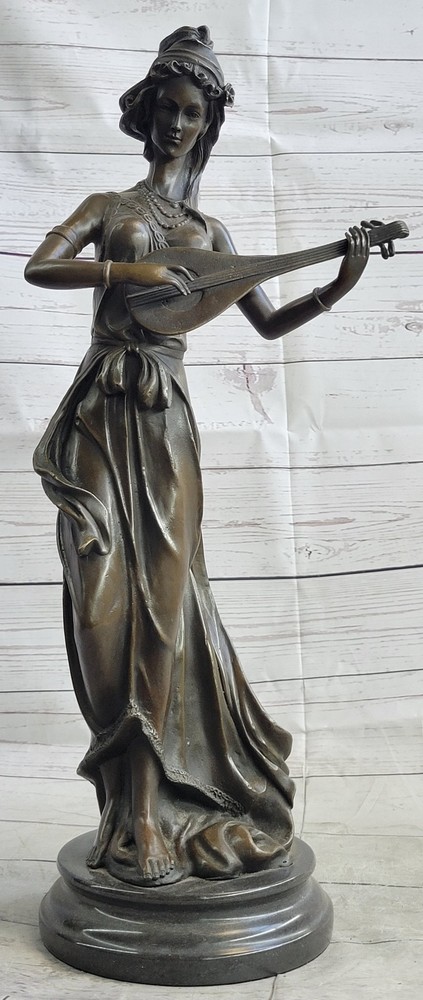 Strumming Serenade: Jean Patoue`s Original Bronze Figurine of a Music Loving NR
