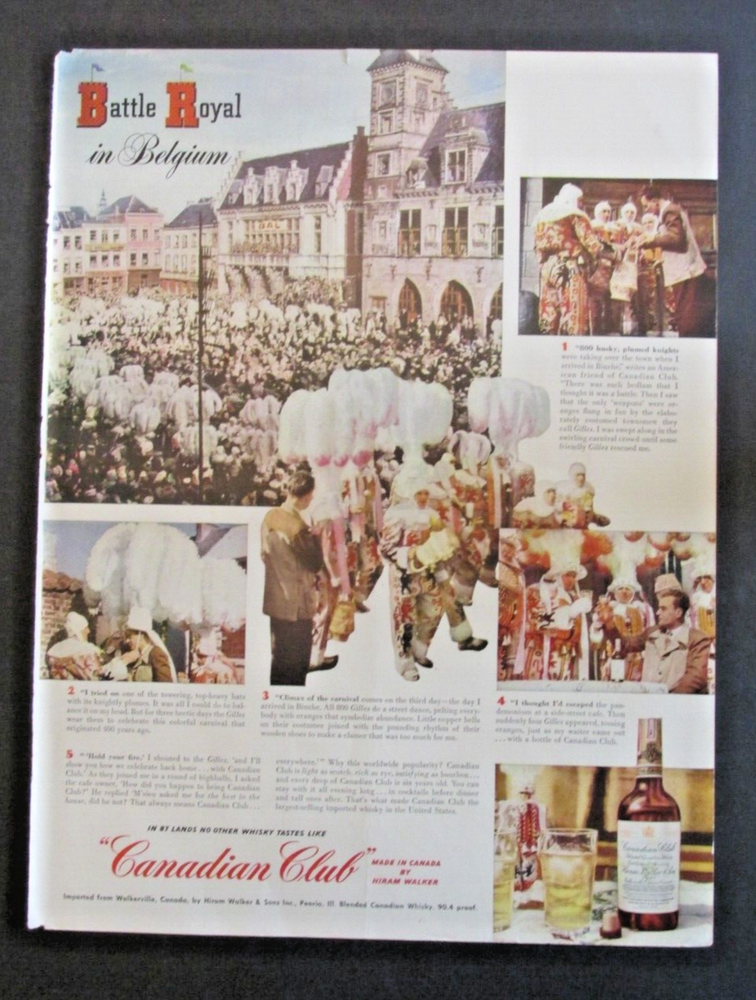 VTG Canadian Club Whiskey 1949 Life Print Ad Camel Cigarette Belgium Ephemera AD