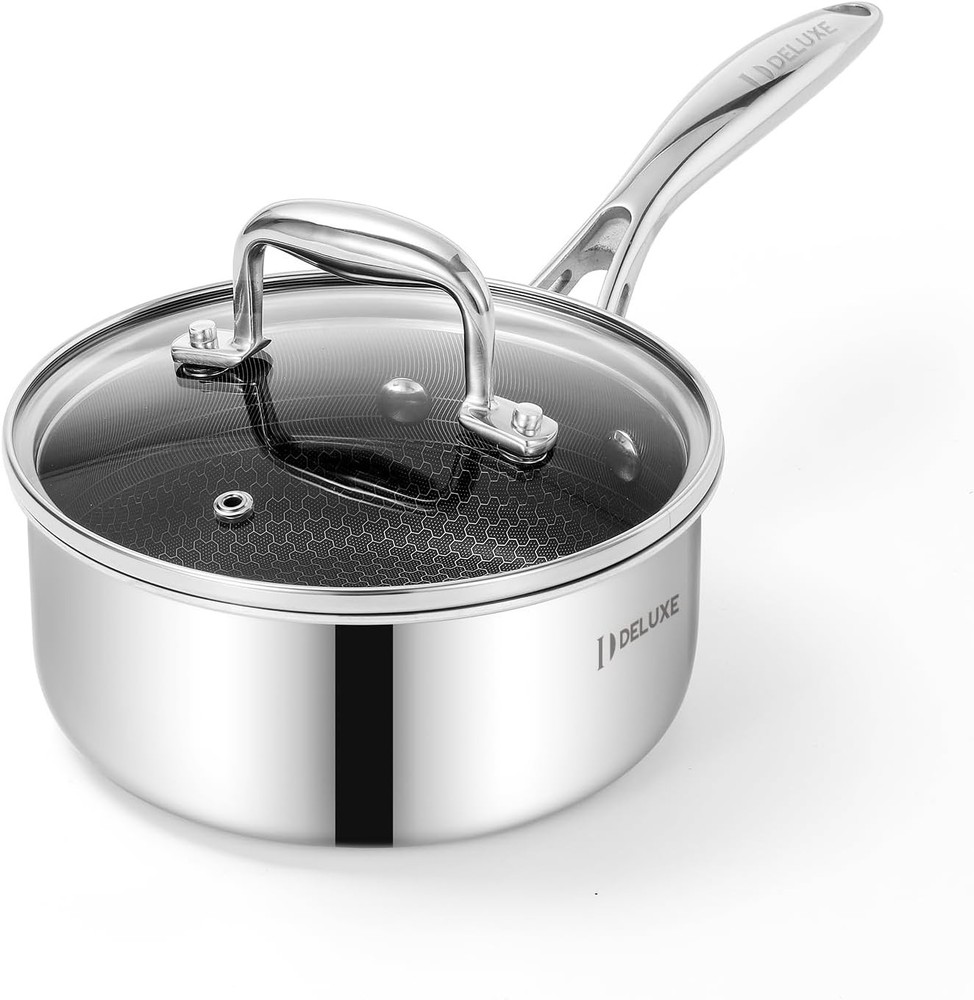 Deluxe Hybrid Ceramic Nonstick 1.3-Quart Silver Saucepan