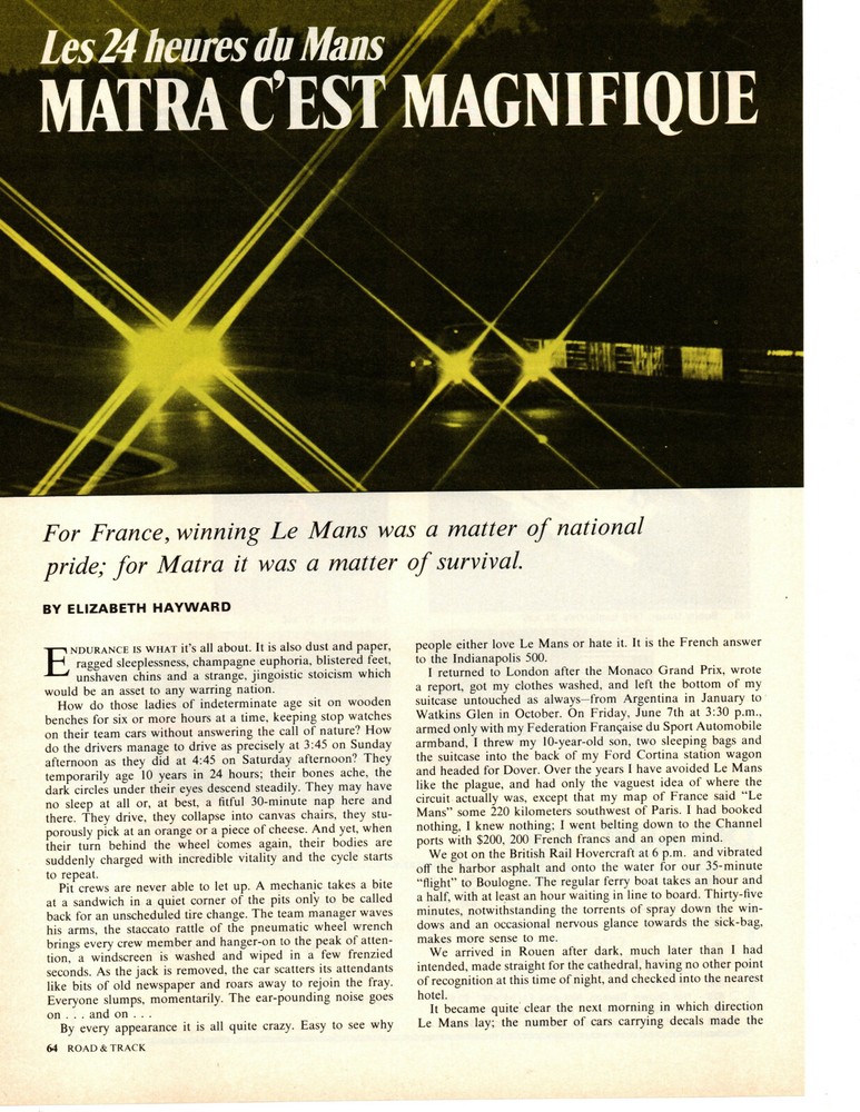 1973 24-HOURS OF LE MANS / PESCAROLO-LARROUSSE WINNER ~ ORIGINAL 5-PAGE ARTICLE