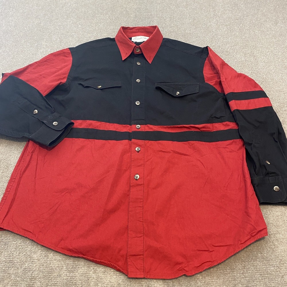 Vintage Panhandle Slim Shirt Mens XL 17 Red Black Southwestern Long Sleeve