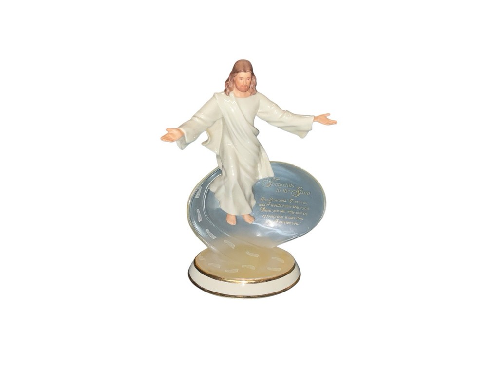 Footprints in the Sand - Always with You Bradford Exchange Jesus  Statue  EUC