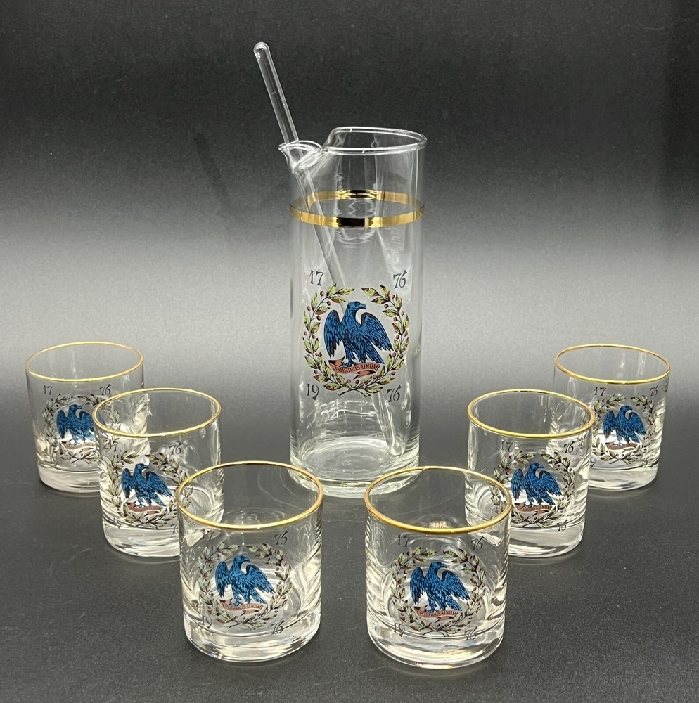 American Eagle E Pluribus Unum Set Of 6 Whiskey Glass With Pitcher￼