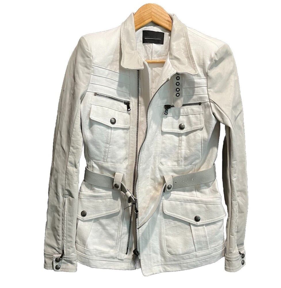 Diesel Black Gold White Kolins Giaccia Women's Leather Denim Jacket Size 40 - S