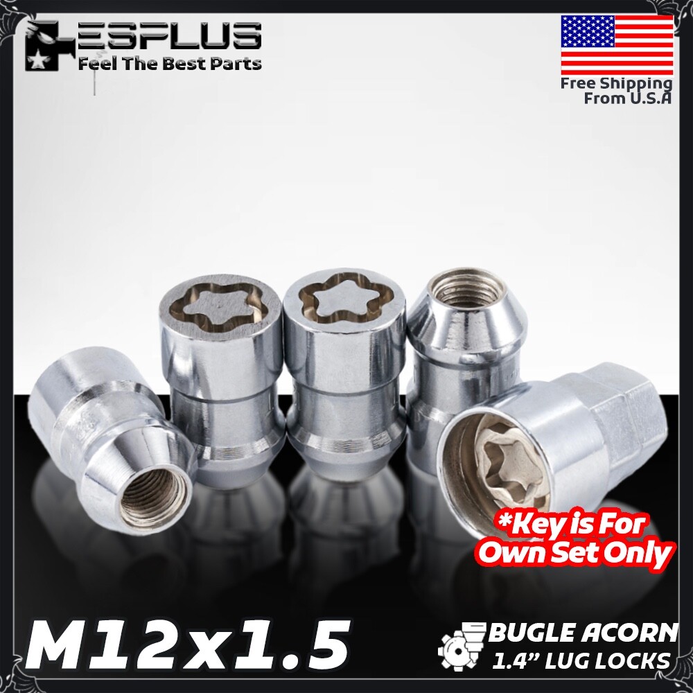 4pc Chrome M12x1.5 Acorn Wheel Lock Fit Ford Bronco Escape Focus Fusion Chrysler