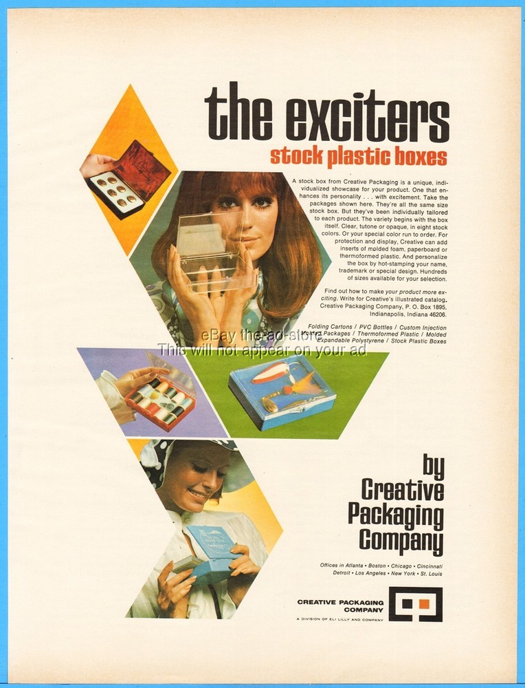 1969 Creative Packaging Co Indianapolis IN The Exciters Stock Plastic Boxes Vintage Ad