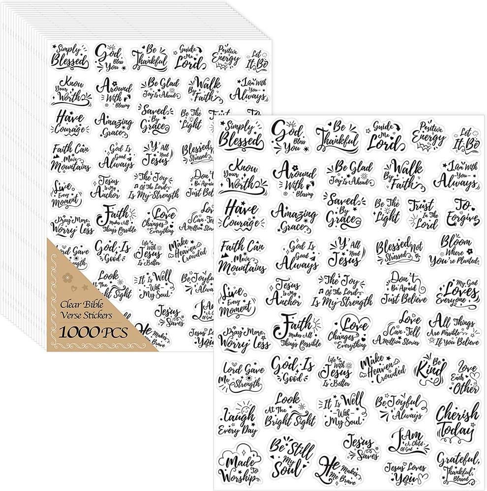1000 PCS Bible Verse Stickers, Clear Inspirational Pray Stickers Encouraging Scr
