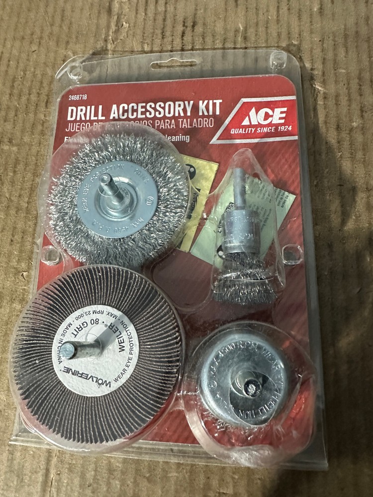 NEW ACE TOOLS 4 PIECE DRILL ACCESSORY KIT WIRE WHEEL /  BRUSHES & FLAP SANDER