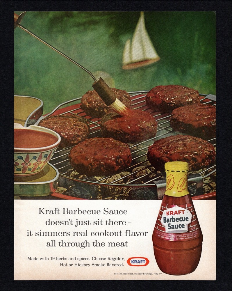 1967 Kraft BBQ Sauce Ad Featuring Regular & Hot Hickory Smoke Flavors