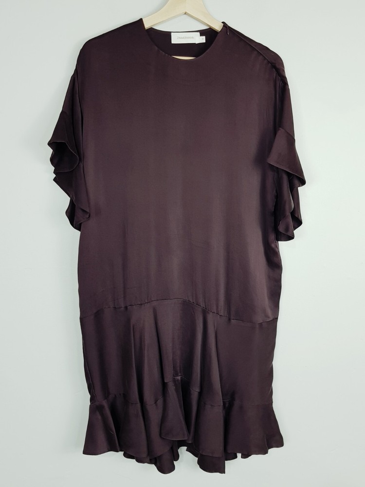 ZIMMERMANN Womens Size 0 or 8 / US 4 Burgundy Sueded Flounce Silk Dress