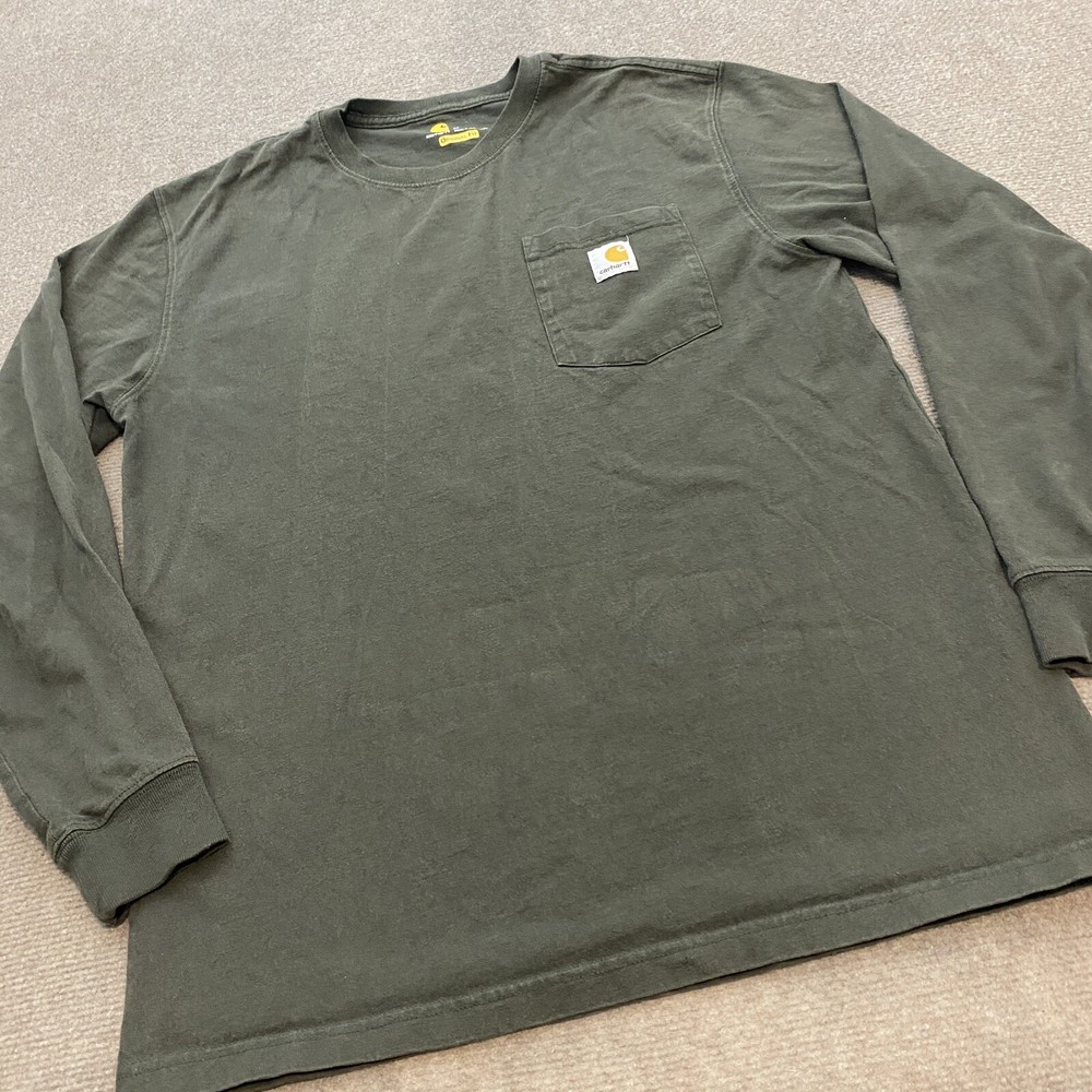 Carhartt K126 Distressed Gray Long Sleeve Work Shirt with Pocket Medium