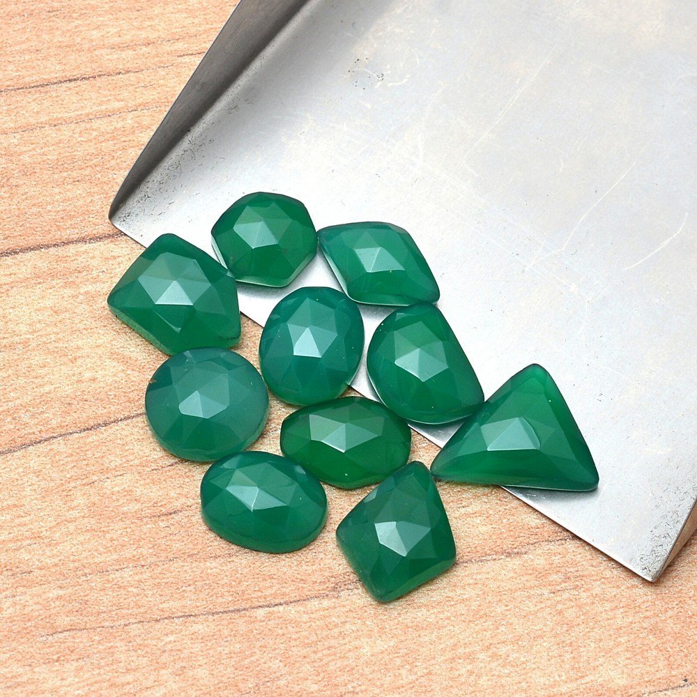 Natural Green Onyx Finest Quality Untreated Rose Cut Gemstones 9x9mm-12x14mm