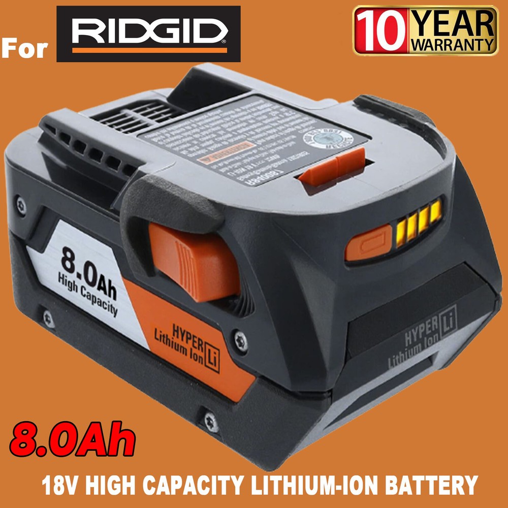 New 18 Volt Hyper Lithium Battery 8.0AH For Ridgid 18V R840087 R840085 18V Tools