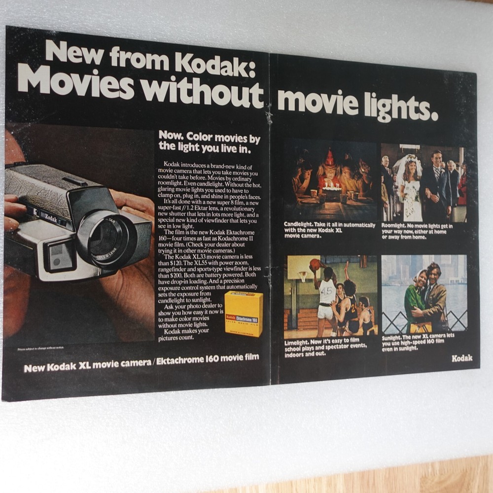 Vintage Print Ad Kodak Xl Movie Camera And Ektachrome 160   Movie Film