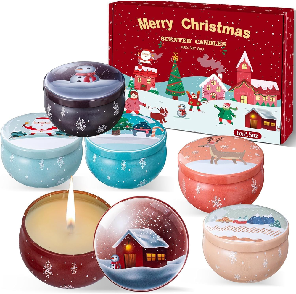 Christmas Scented Candles Gifts for Women, 6 Pack Scented Candles Gift Set, Natu