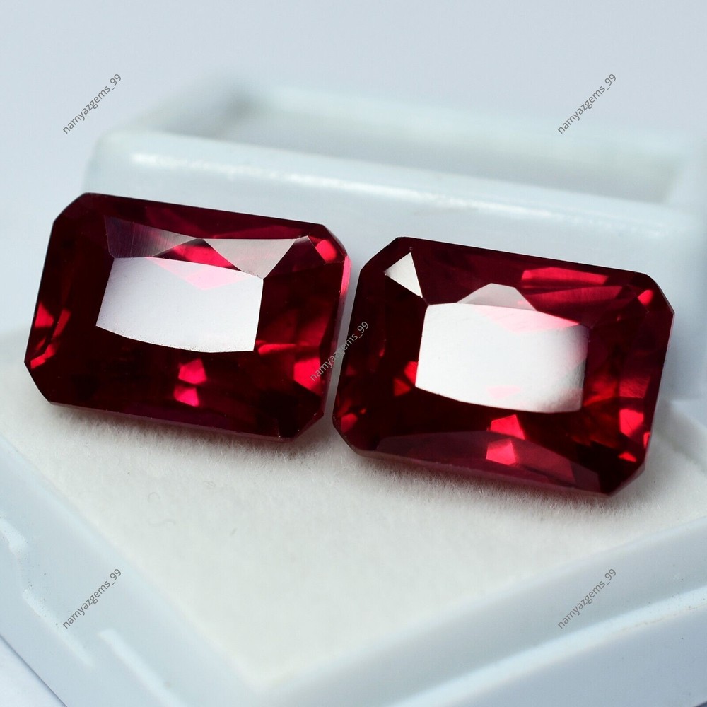 AA++ Certified 16.50 Ct Bloody Red Ruby Emerald Cut Loose Gemstone Pair-image