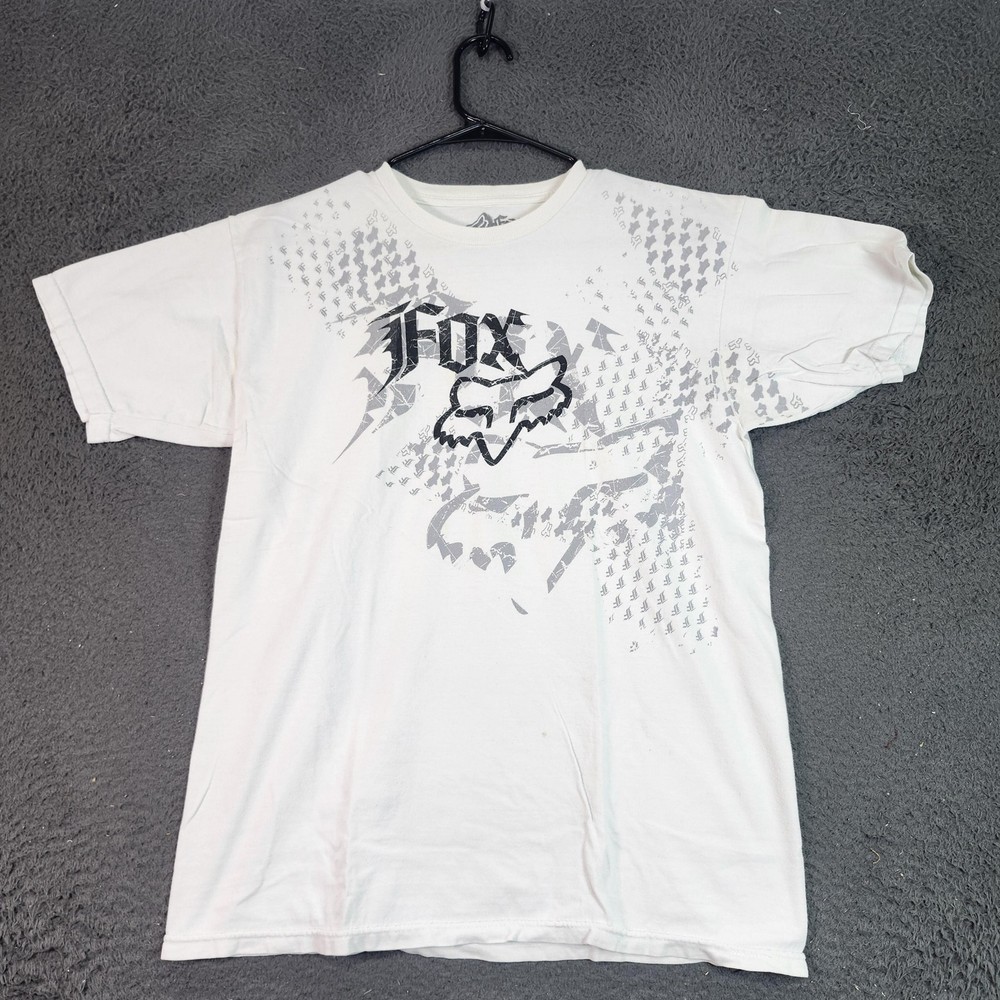 Fox Racing Shirt Mens Medium White Graphic Tee Motocross Logo Tagless Casual