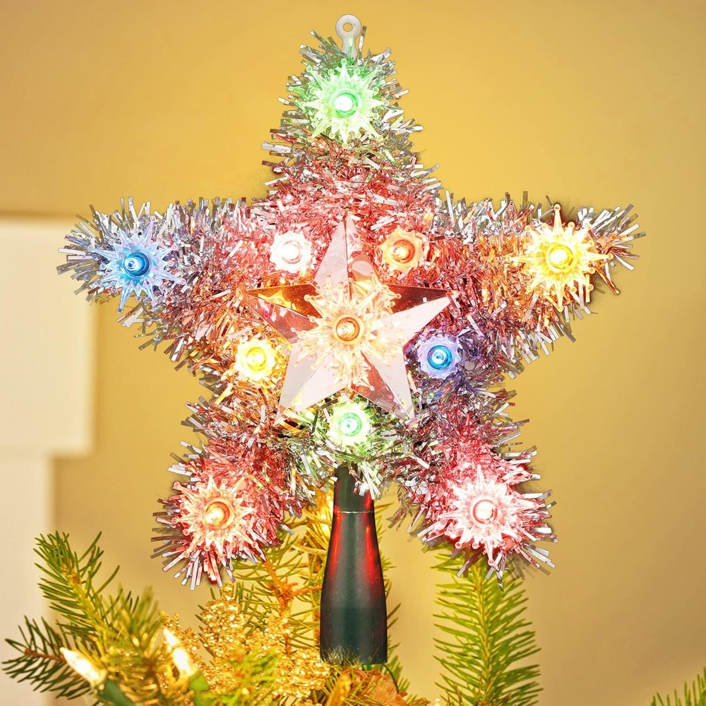 BrizLabs Christmas Star Treetop 1 Pack, Multicolor Topper With Tinsel