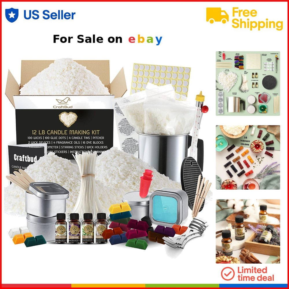 Soy Candle Making Kit Complete DIY Supplies 12Lb Wax Wicks Dyes & More