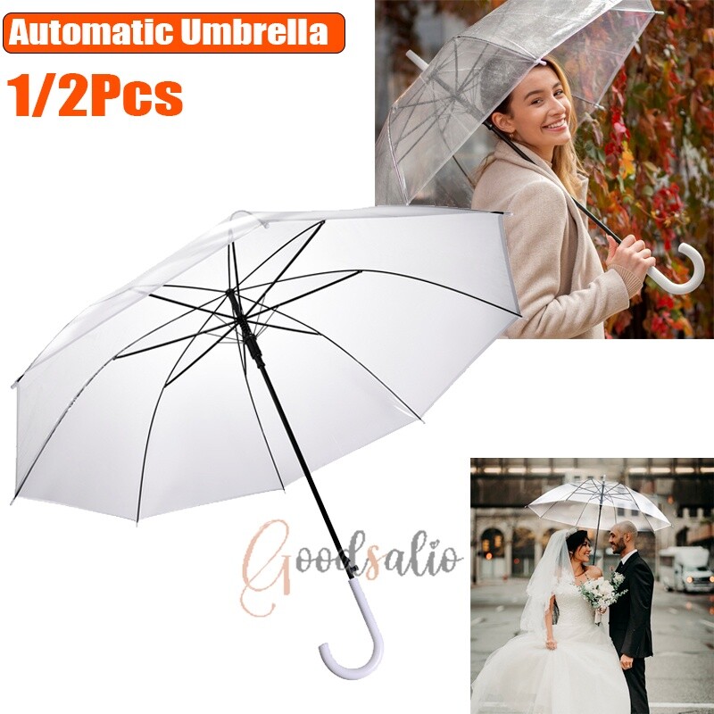 1/2Pcs Large Transparent Clear Dome See Through Umbrella 8 Rib Auto Open New US