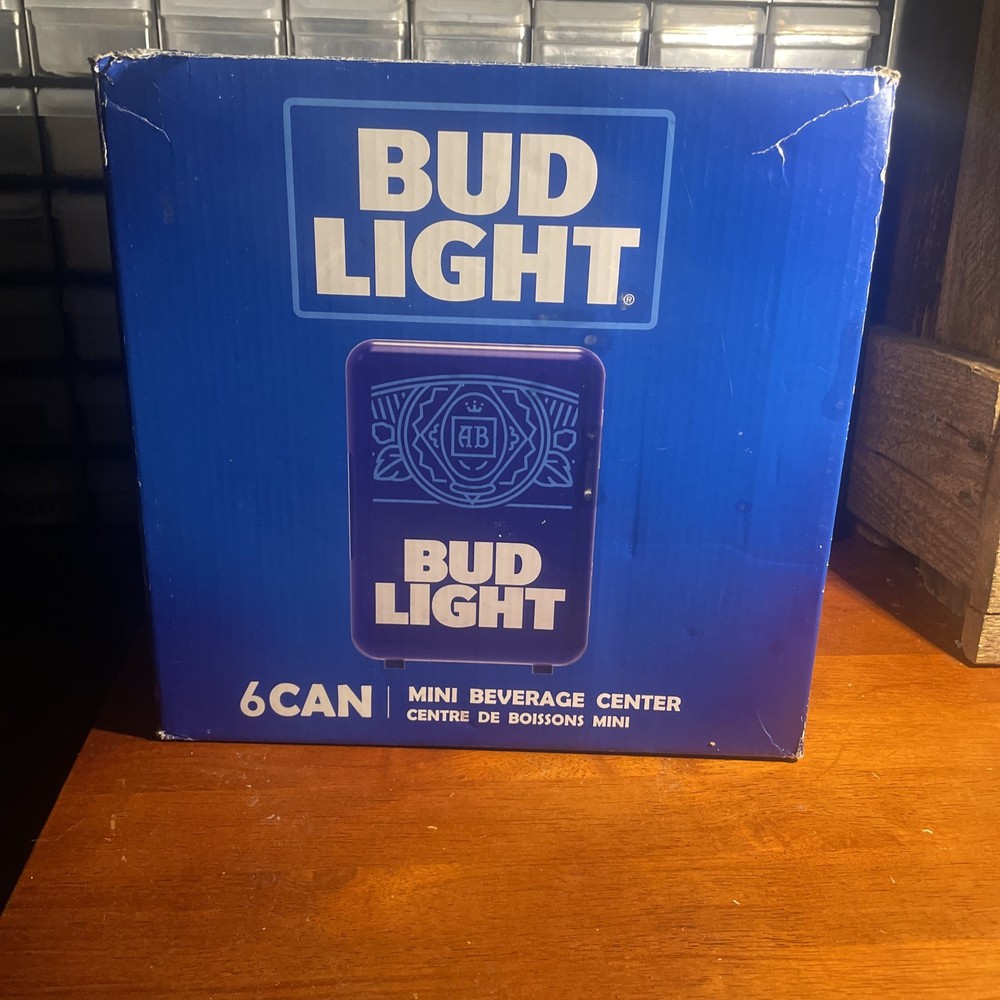 NEW Bud Light 6 Can Portable Mini Cooler Mini Fridge 120VAC or 12VDC Home or Car