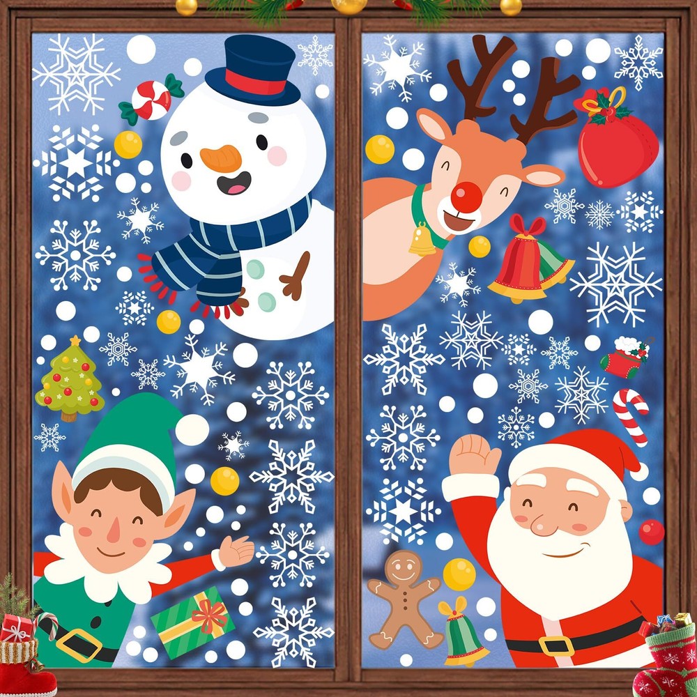 419PCS Christmas Window Cling Stickers,Double Sided Snowflake Cling,Christmas...