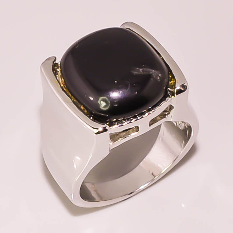 Black Onyx Sterling Silver Plated Fashion Ring for Women Size 8