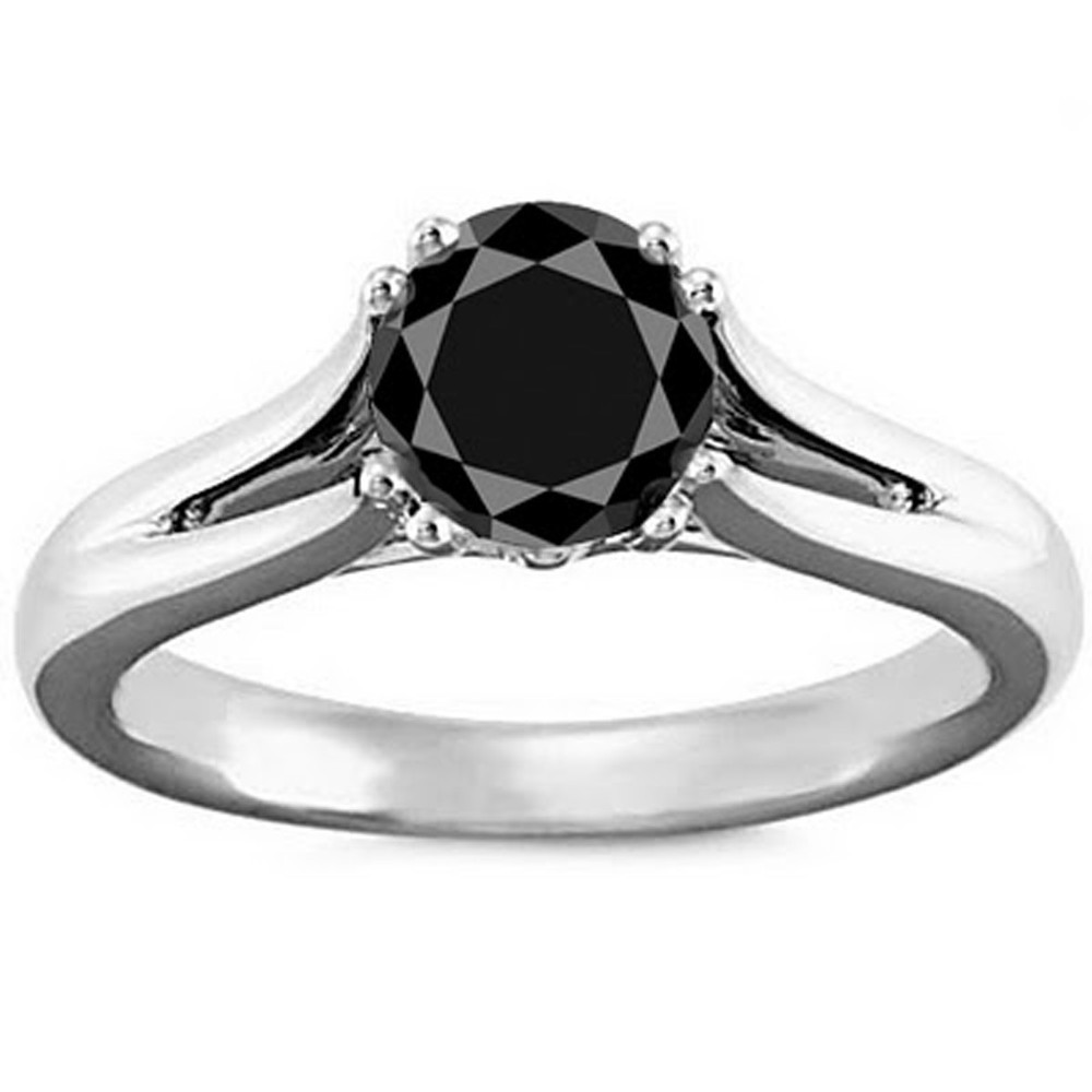 3.05 ct AAA-Grade Black Round Cut Solitaire Sterling Silver Wedding Ring $425-image