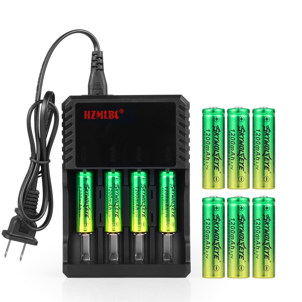 10pcs SkyWolfEye 14500 Battery 1200mAh 3.7V Rechargeable Cell +4 Slot Charger