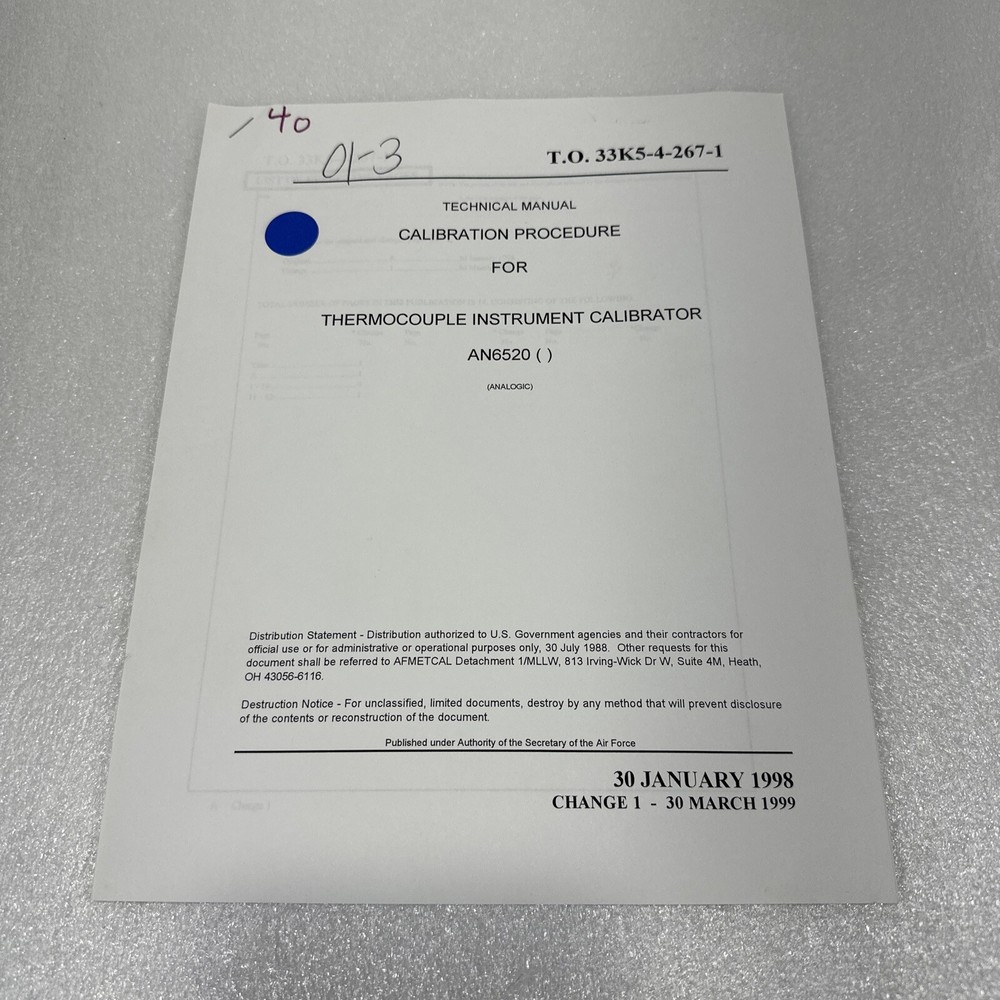 Analogic AN650 Thermocouple Instrument Calibrator Procedure Technical Manual