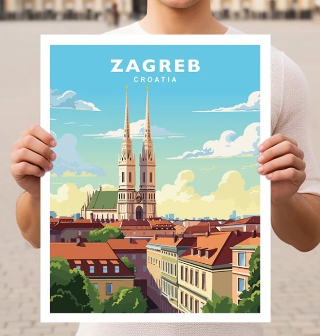 Zagreb Croatia Travel Wall Art Poster Print – Explore the Charm of Croatia’s Capital in Vibrant Detail