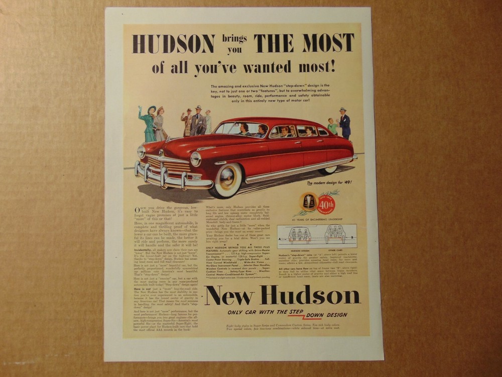 1949 HUDSON Red 4-Door  Sedan vintage art print ad