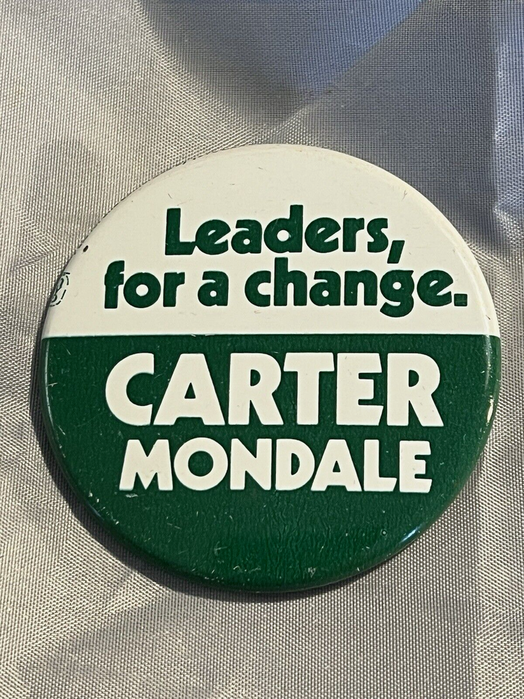 Jimmy Carter Pin Button Mondale Leaders For A Change VTG 1976 Very Good Cond.