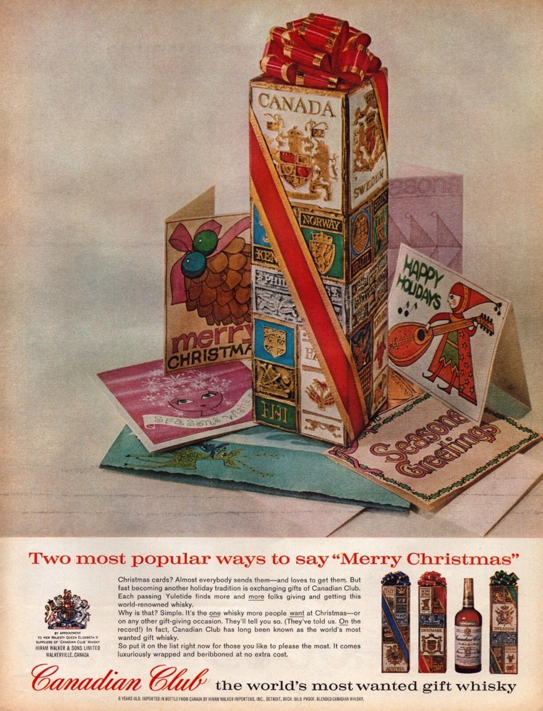 1962 Canadian Club Whiskey Christmas Ad with Gift Wrap Box-image