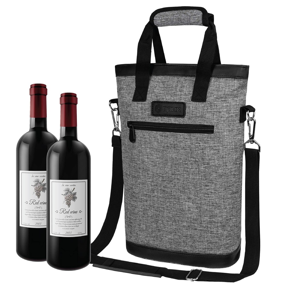 Insulated Leakproof Wine Cooler Bag for Travel Picnics BYOB Heather