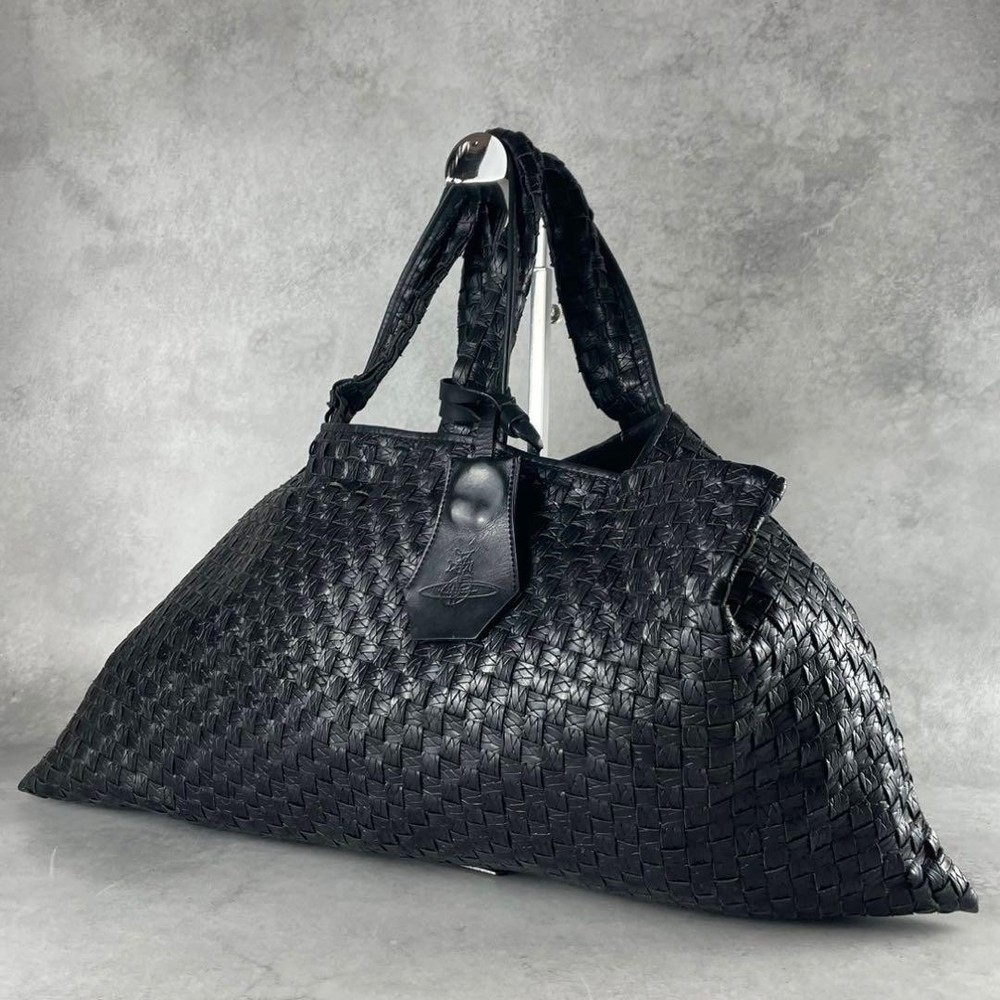 Vivienne Westwood Braided Handbag Black Orb Logo Rare Y2K Style /Used++