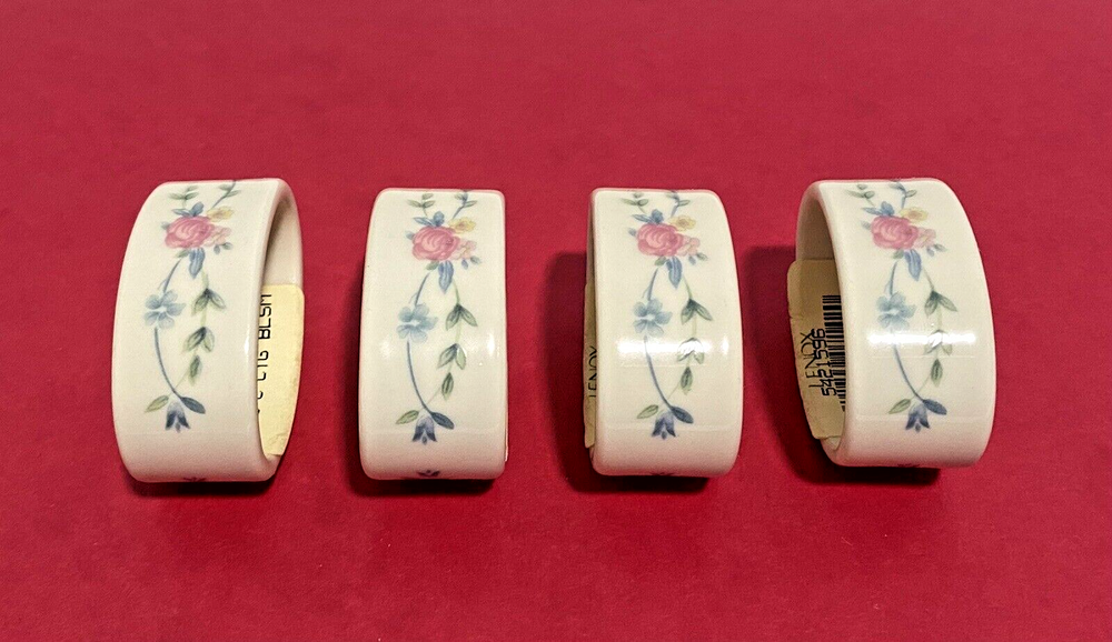 Lenox Cottage Blossom Floral Porcelain Napkin Rings Set of 4 New