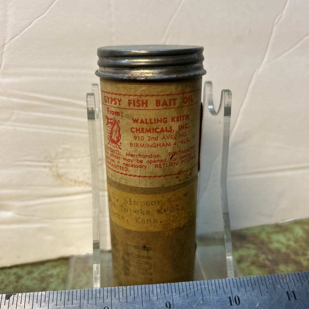 Vintage Gypsy Fish Bait Oil Glass Bottle Original Container