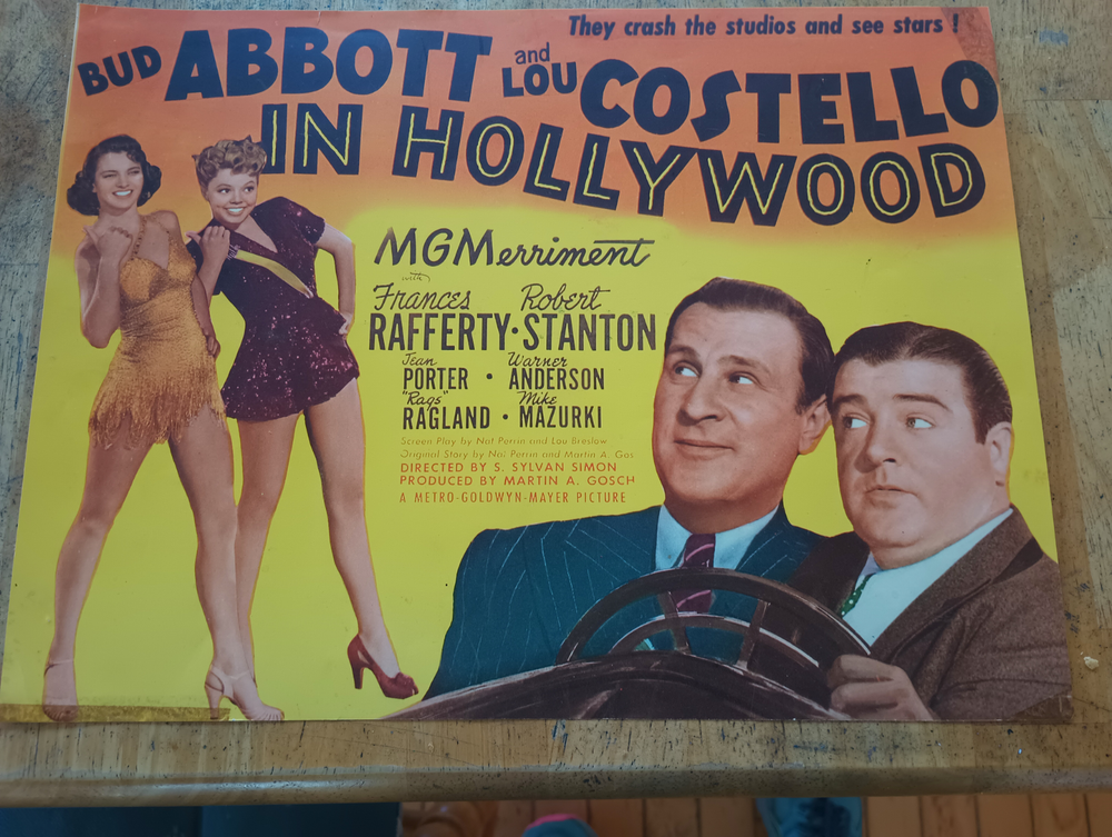 1945- MOVIE POSTER- ABBOTT & COSTELLO IN HOLLYWOOD- MGM- 10 X 13 (tape on back)-image