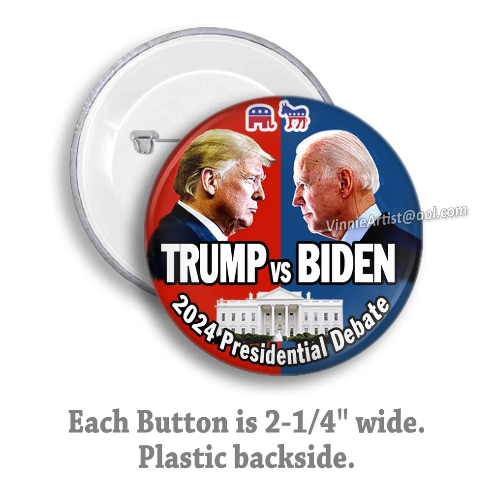 2024 Presidential Debate BUTTON Pin Pinback Button Trump Biden Badge Collectible