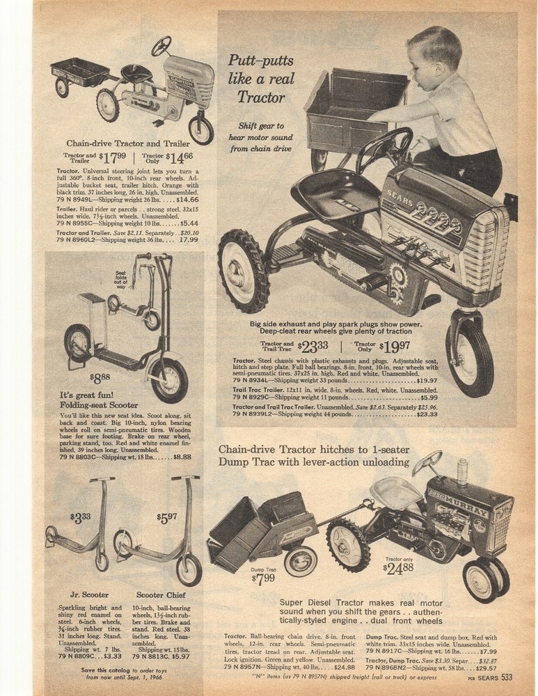1965 Murray Pedal Tractor, Wonder Hobby Horse Mattel Blaze Double Sided Sears Ad