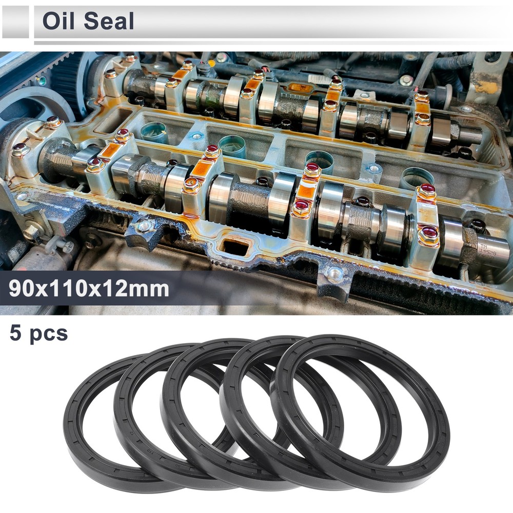 90x110x12mm Nitrile Rubber Oil Seal Ring Rotary Shaft Seal 5 Pcs Black