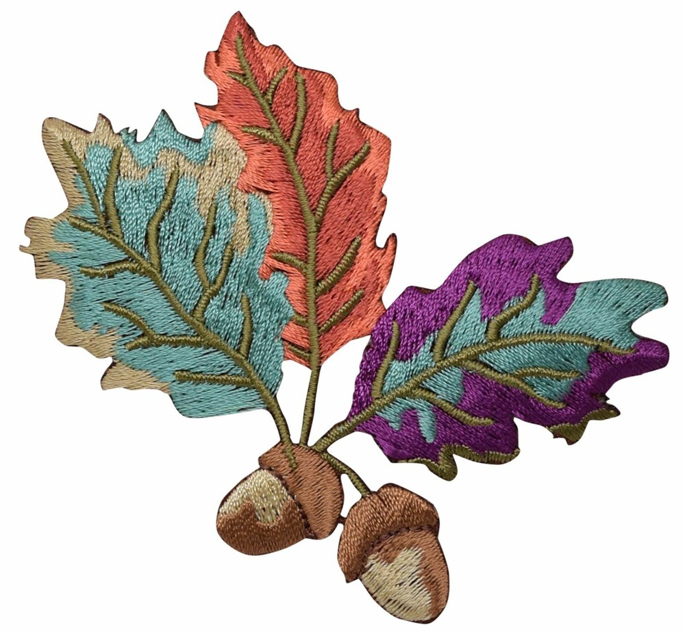Two Acorns - Colorful Leaves - Fall - Tree - Iron on Applique/Embroidered Patch
