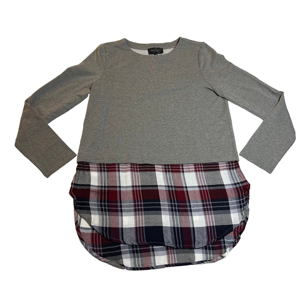 Romeo & Juliet Couture Crewneck Plaid Flannel Tunic Top Size Small 90s Preppy