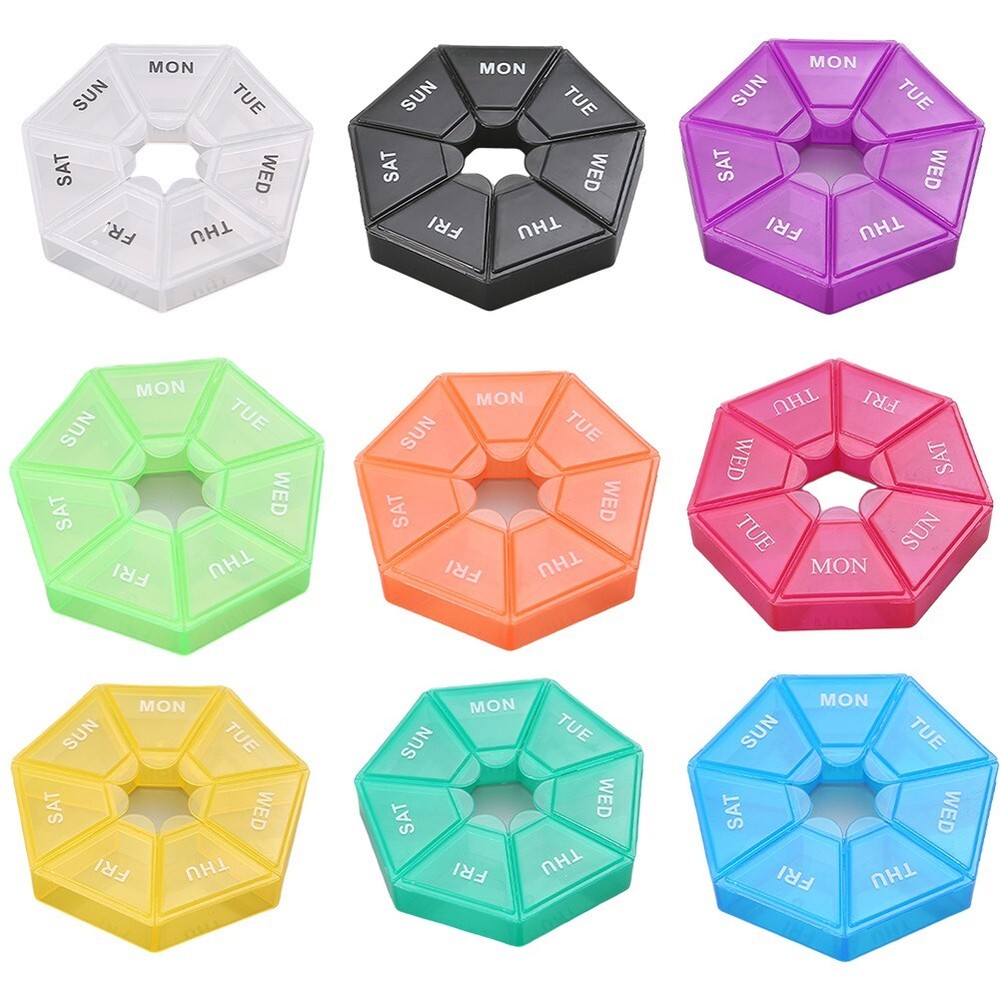 2 Pack Portable Pill Box Organizer with 14 Compartments BPA Plastic