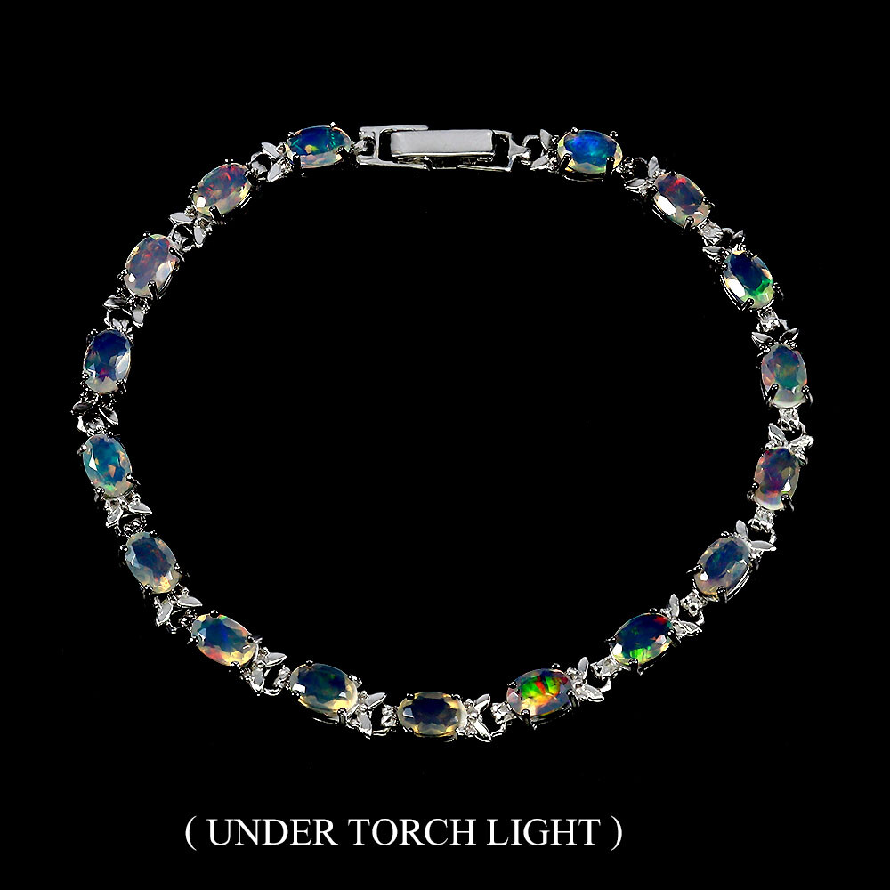 925 Sterling Silver Bracelet Oval Fire Opal 6x4mm Natural Gemstone Jewelry 7.5in