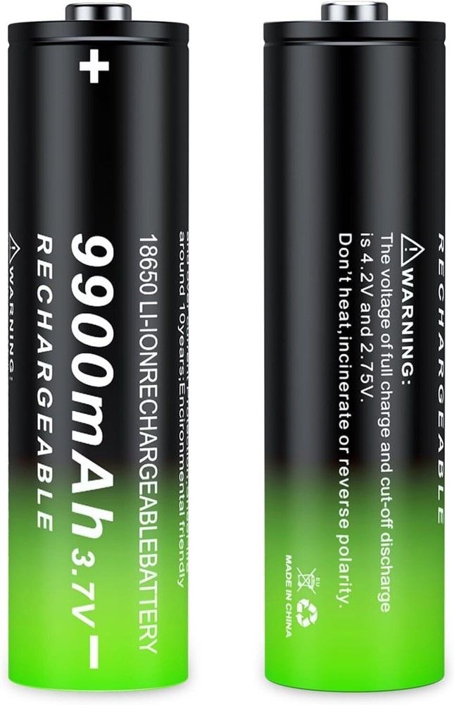 2 Pack 3.7 Volt 18650 Rechargeable Battery 9900mAh Battery Button Top Li-ion