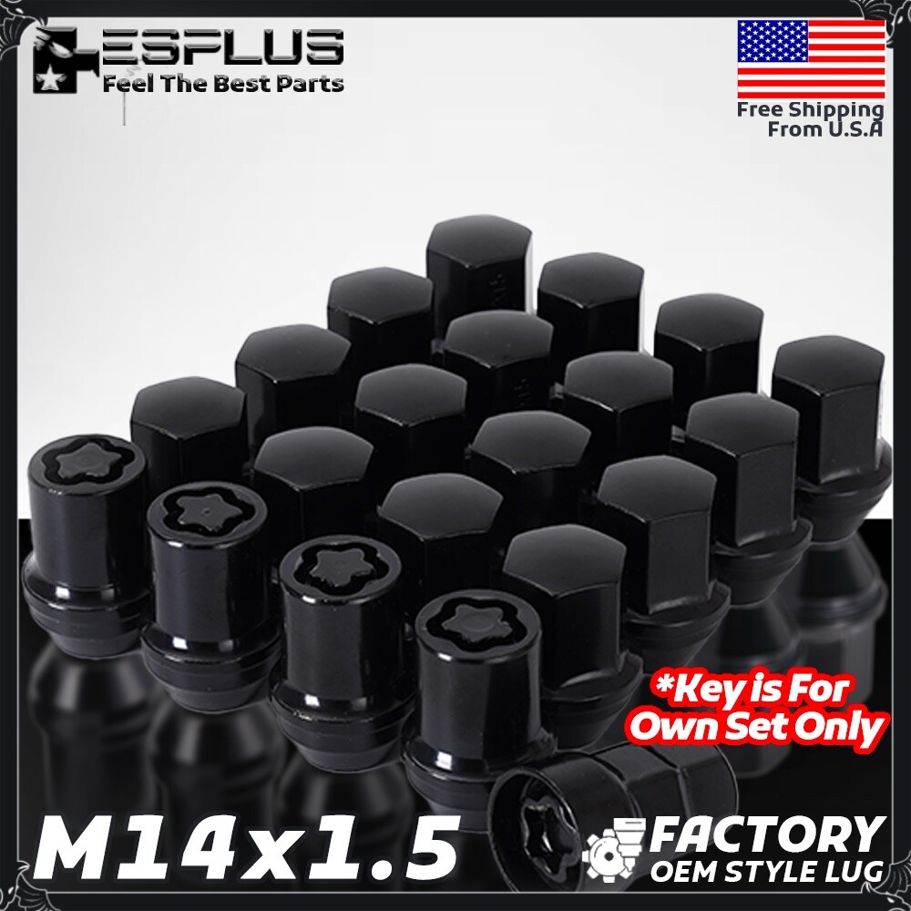 [20] Black 14x1.5 OEM Wheel Lock Nut Fit Stock Wheel Ram1500 Dodge Jeep Chrysler