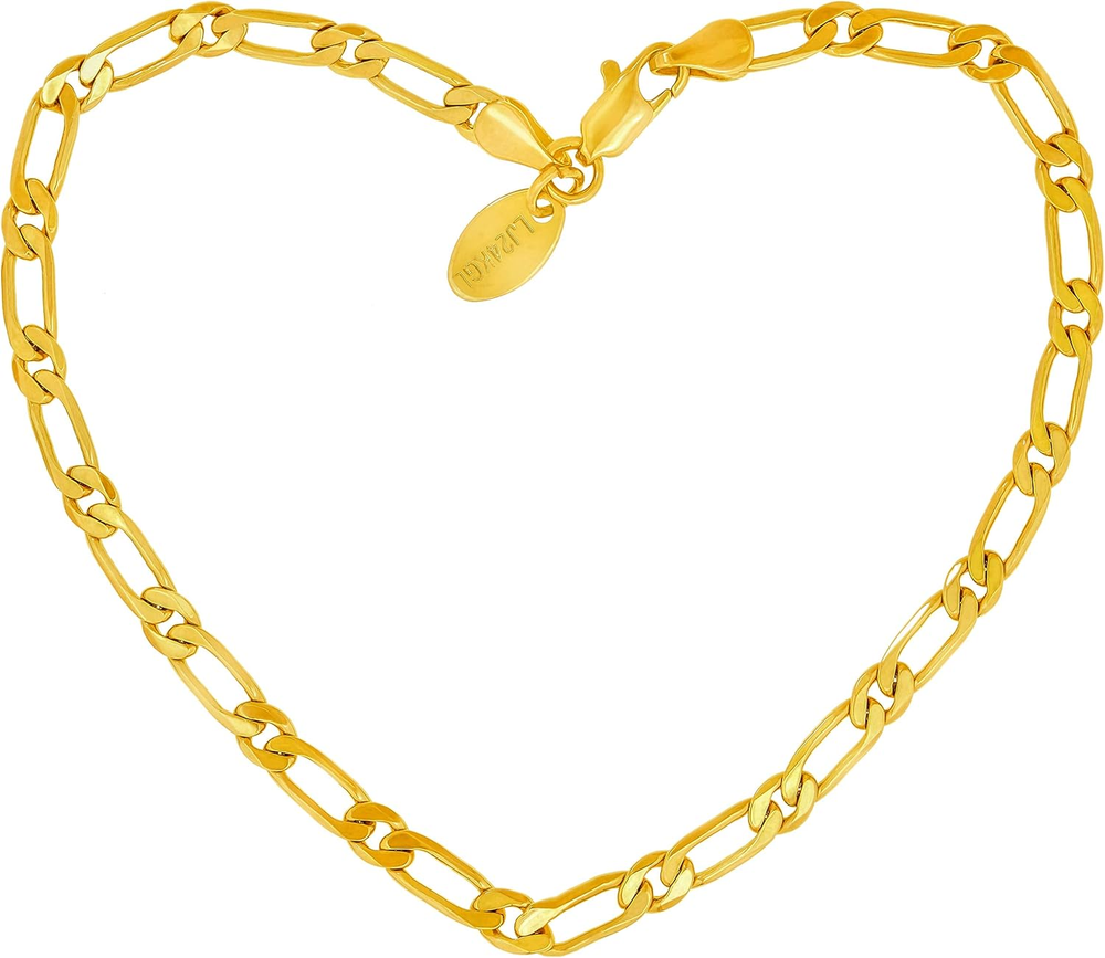 Women's 24k Gold Plated Figaro Ankle Bracelet Simple Flat Chain Anklet